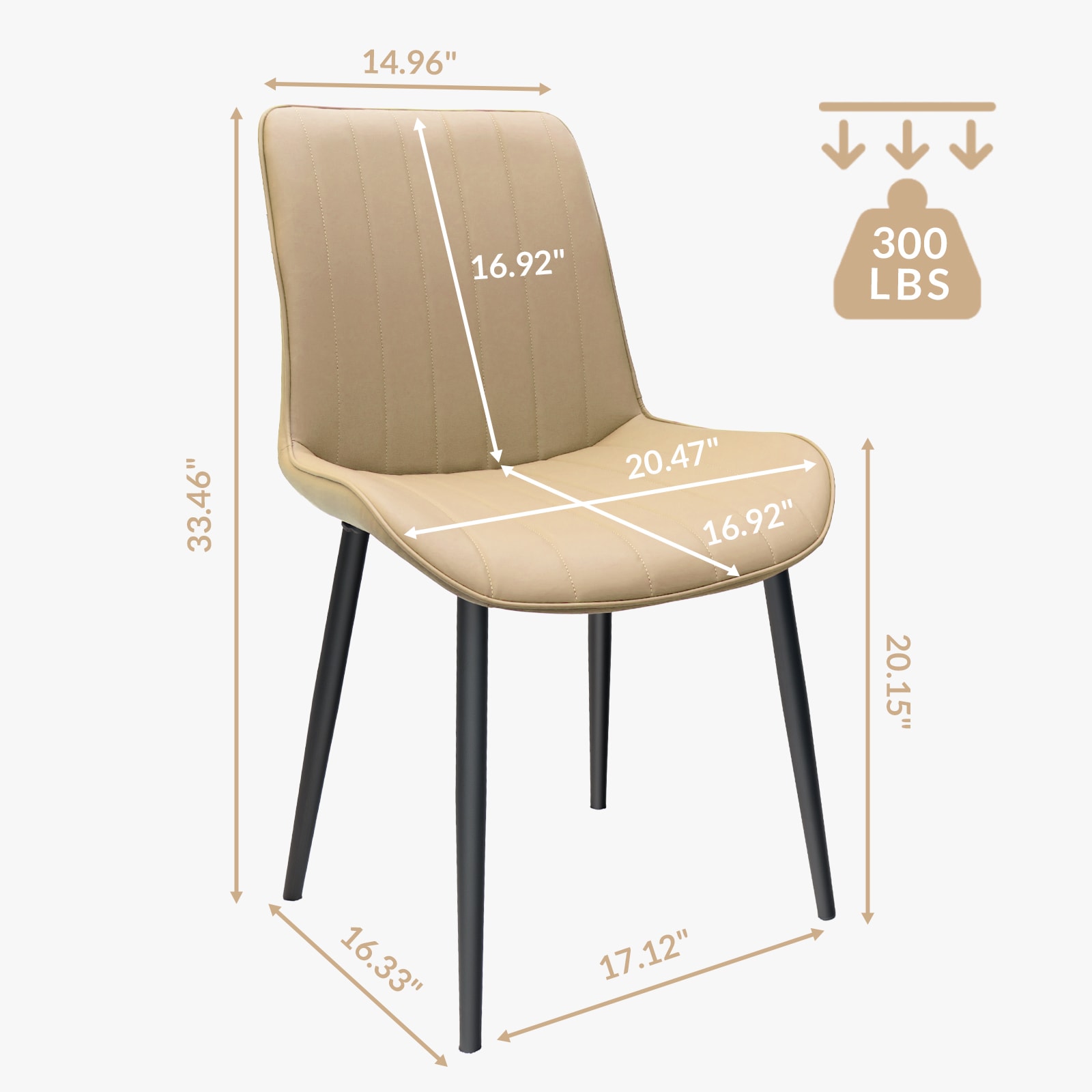 Brown PU Leather Dining Chair With Metal Legs, Wave Pattern Upholstered Armless Chair Set Of 4 For Kitchen, Restaurant, Living, Meeting Room_maomaolike.com